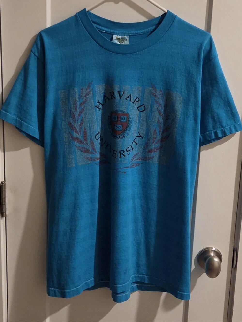 Vintage 80s TN River Gold Harvard University T-Shirt - Size Large - Blue & Red